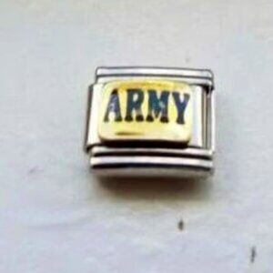 Army on shiny gold enamel 9mm stainless steel Italian charm bracelet link new
